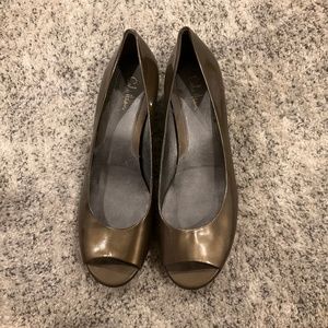 Cole Haan Bronze Peep Toe Flats